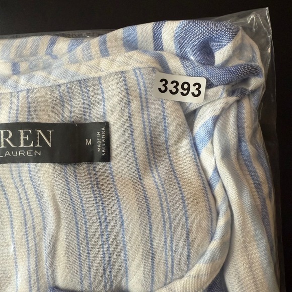 Lauren Ralph‎ Lauren Black Label Shirt Womens M Blue Striped Gauzy Boxy Logo - Picture 11 of 11